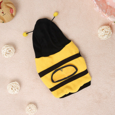 Pet Clothes Cute Bee Dress Dog Clothes Teddy Two-legged Dog Clothes Hooded Fleece