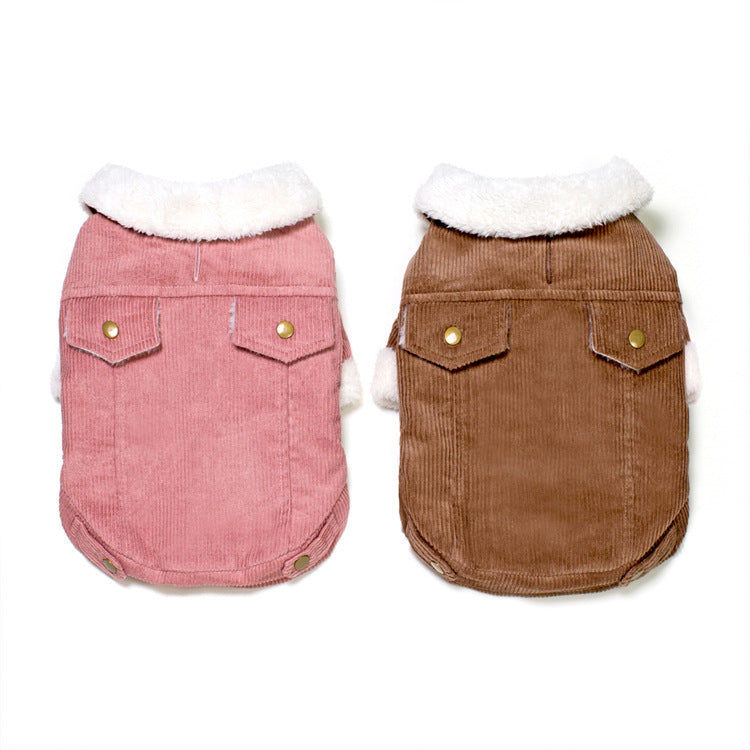 Autumn And Winter Korean Version Plus Velvet Thick Corduroy Double Jacket Cotton Coat Teddy Dog Clothes Than Bear Pet Supplies